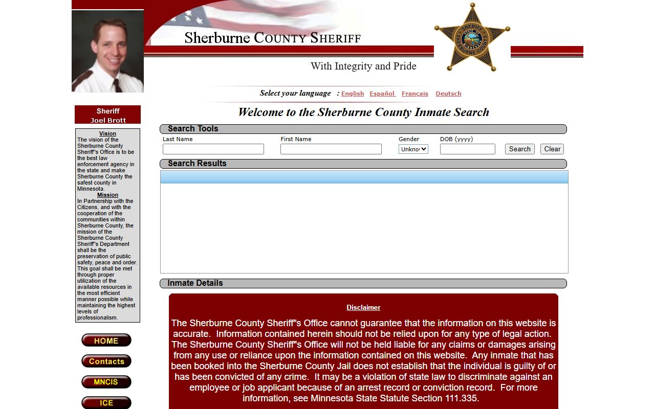 Sherburne County inmate population roster search fields