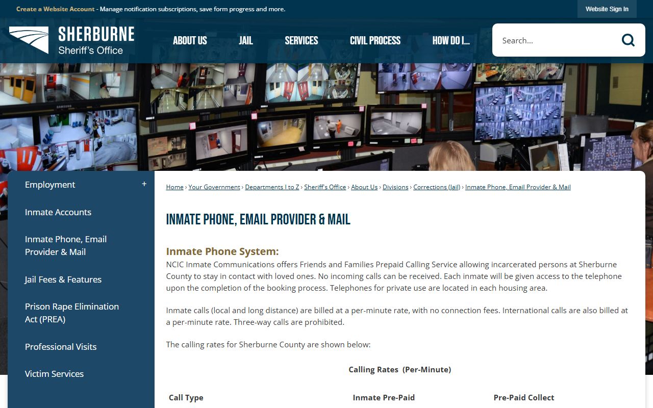Sherburne County Jail phone email provider and mail rules page