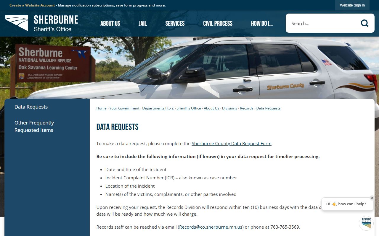 Sherburne County Sheriff's data request instructions